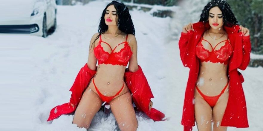 Naz Mila'dan karlar içinde iç çamaşırlı pozlar