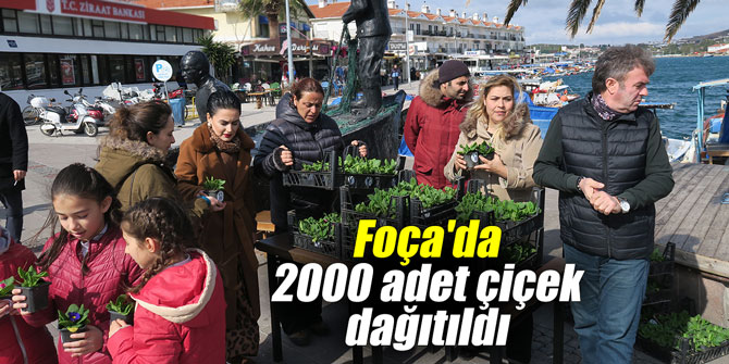 Foça'da 2000 adet çiçek dağıtıldı