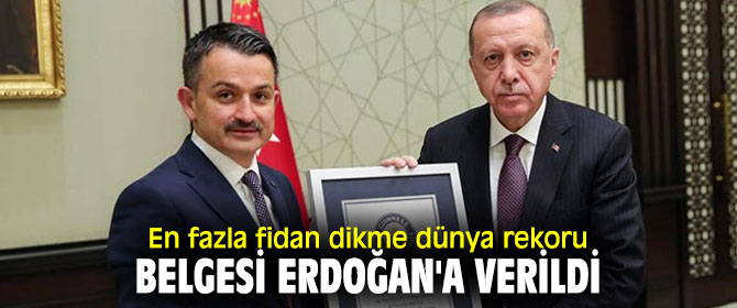 Dünya rekoru tescil belgesini Cumhurbaşkanı Erdoğan’a takdim edildi