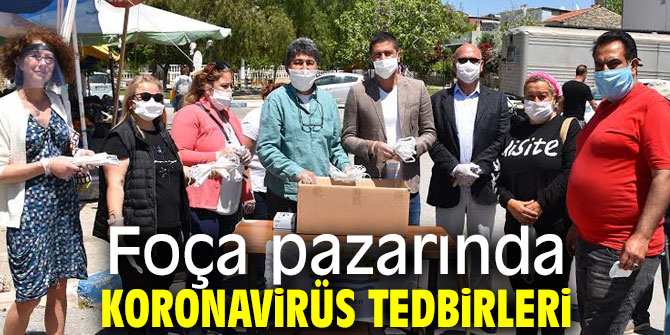 Foça pazarında koronavirüs tedbirleri