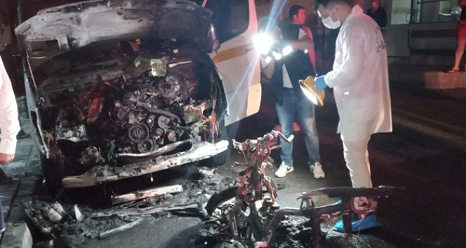 Motosiklet kundaklandı, servis minibüsünü de yaktı!