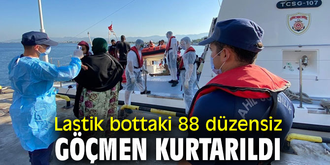 Lastik bottaki 88 düzensiz göçmen kurtarıldı