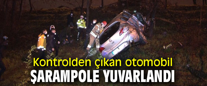 Kontrolden çıkan otomobil şarampole yuvarlandı