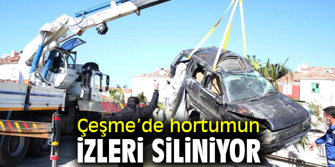 Çeşme’de hortumun izleri silinmeye çalışılıyor