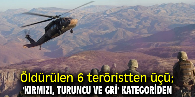 Öldürülen 6 teröristten üçü; 'kırmızı, turuncu ve gri' kategoriden
