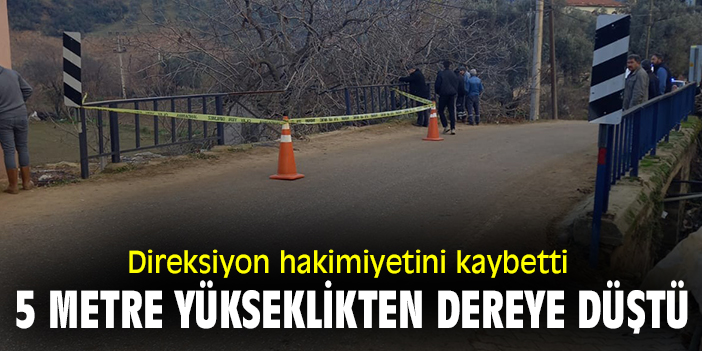 Direksiyon hakimiyetini kaybetti 5 metre yükseklikten dereye düştü