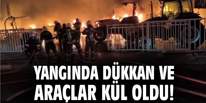 Yangında dükkan ve araçlar kül oldu
