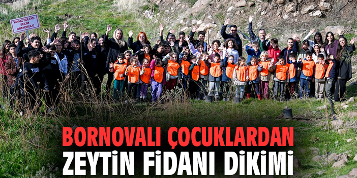 Bornovalı çocuklardan zeytin fidanı dikimi