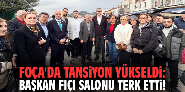 Foça'da tansiyon yükseldi: Başkan Fıçı salonu terk etti!