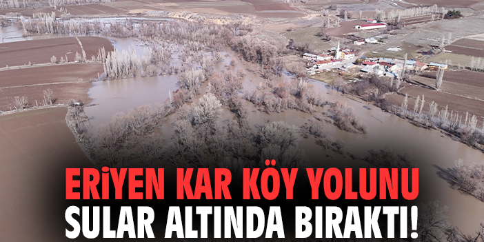 Eriyen kar köy yolunu sular altında bıraktı!