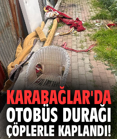 Karabağlar'da otobüs durağı çöplerle kaplandı!