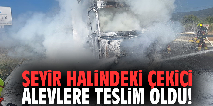 Seyir halindeki çekici alevlere teslim oldu!