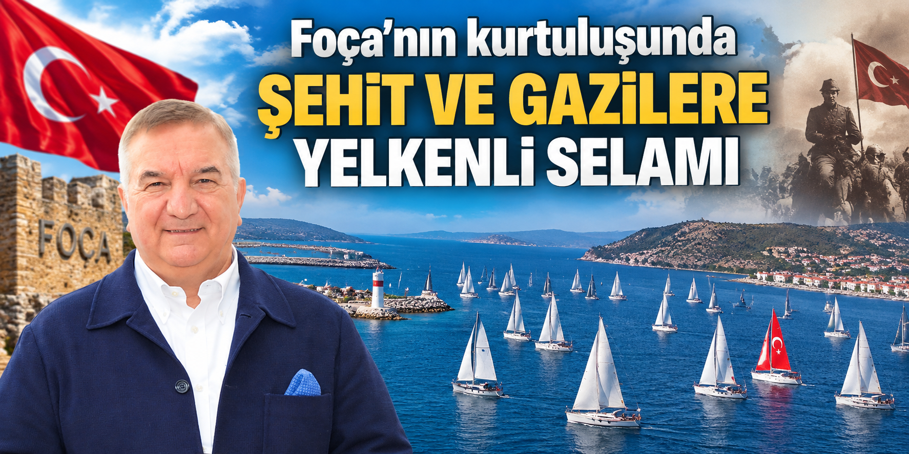 Foça’nın kurtuluşunda şehit ve gazilere yelkenli selamı