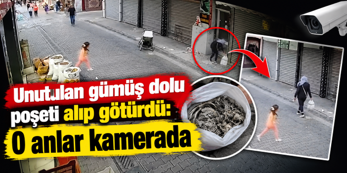 Unutulan gümüş dolu poşeti alıp götürdü: O anlar kamerada