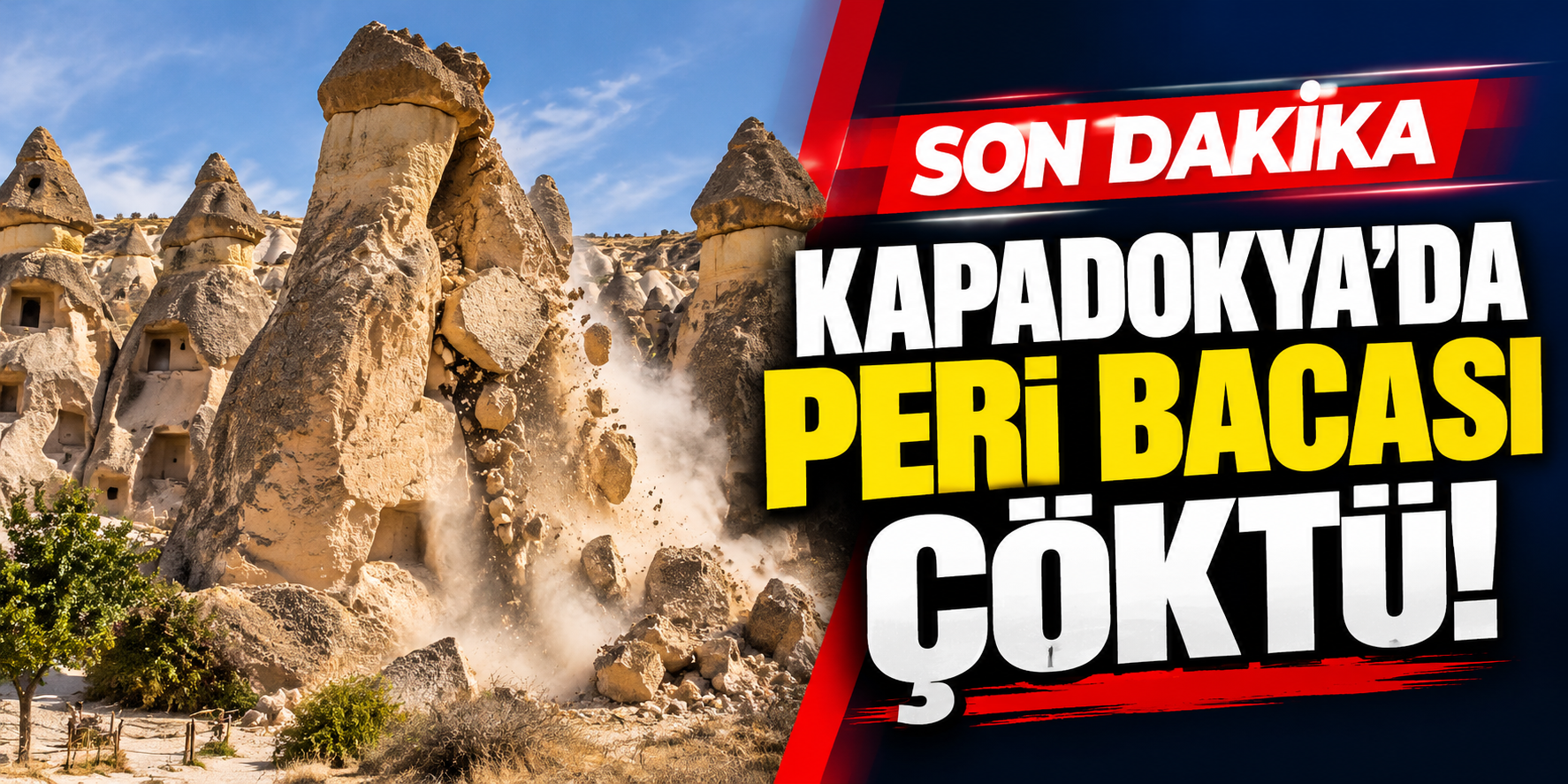 Kapadokya'da facia! Peri bacası çöktü: Ölü ve yaralılar var
