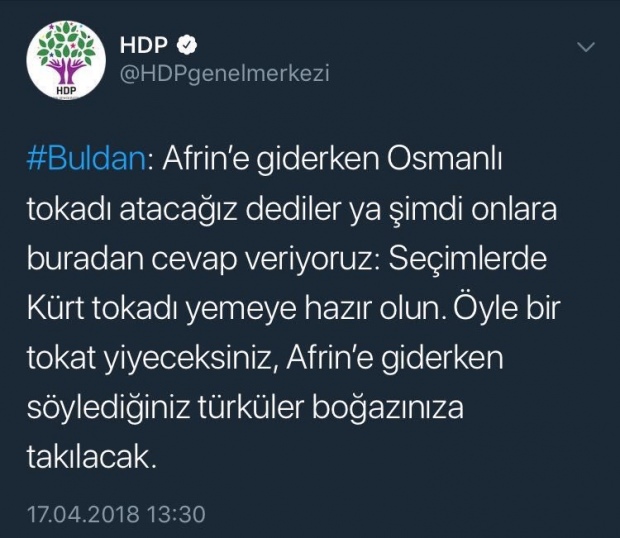 HDP'den açıklama: "Kürt tokadı yemeye hazır olun!"